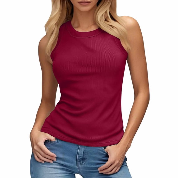 Built in Bra Tank Tops for Women Summer Ribbed Racerback Fitted Tanks Top Athletic Padded Shelf Bras M