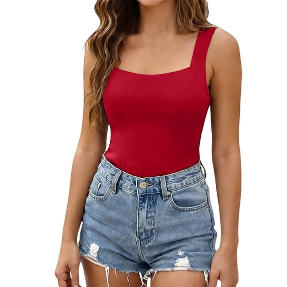 Built in Comfort Bra Tanktop, Womens U Neck Shapewear Built-in Bra Tank High Strechy Sleeveless Slim Fit Tops Valentine's Day Gift Red XL