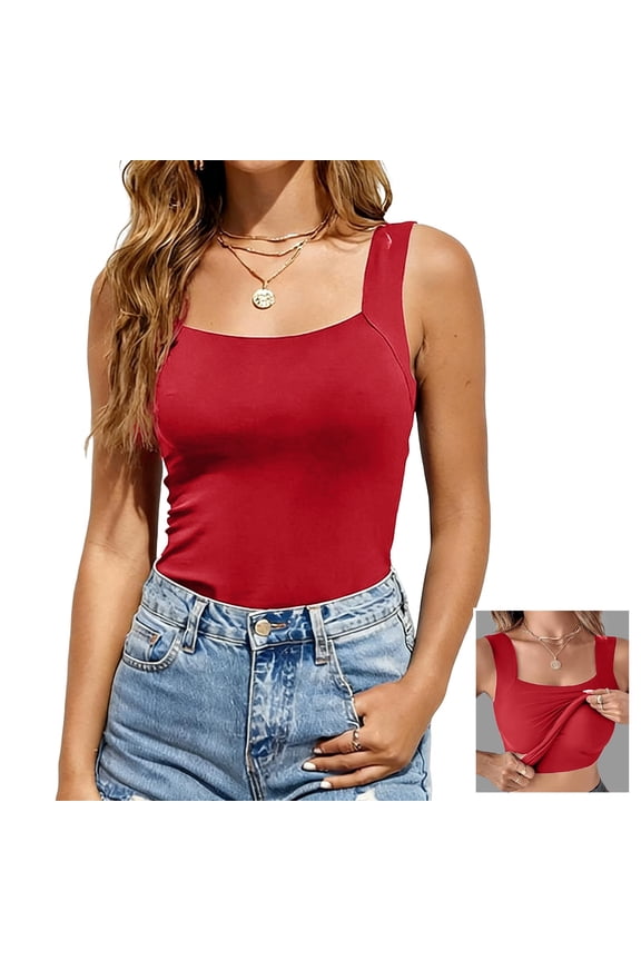 Built in Comfort Bra Tanktop, Womens U Neck Shapewear Built-in Bra Tank High Strechy Sleeveless Slim Fit Tops