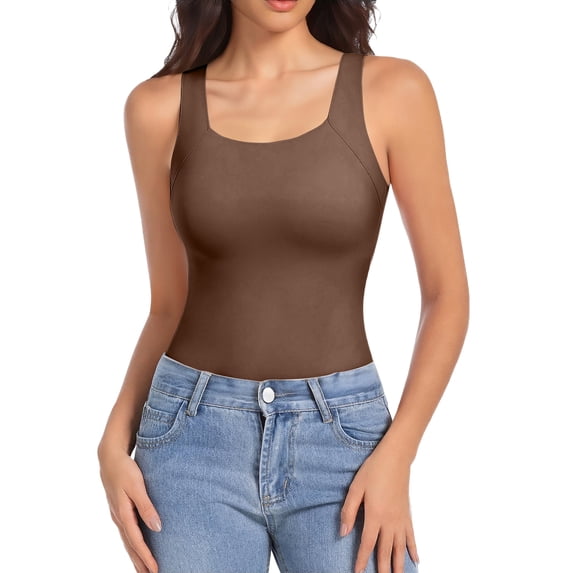 Built in Comfort Bra Tanktop, Womens U Neck Shapewear Built-in Bra Tank High Strechy Sleeveless Slim Fit Tops