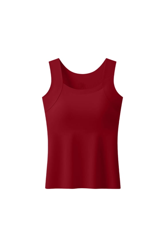 Built in Comfort Bra Tanktop for Women, Wireless Support, Seamless Smoothing Cami, Soft Stretch Breathable Fabric (Red,M)