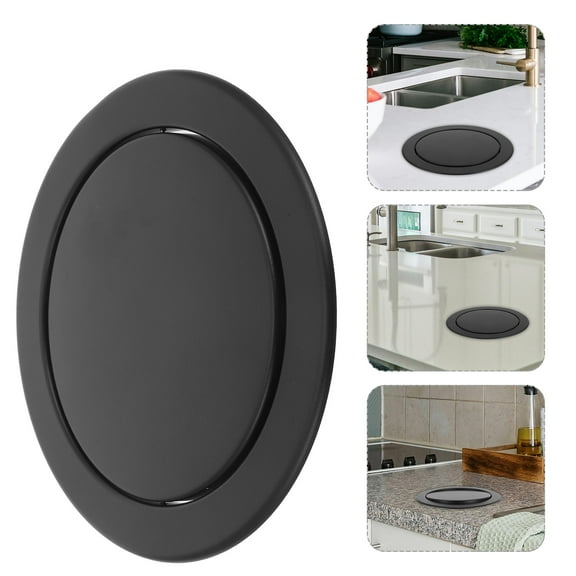 ETEREAUTY Stainless Steel Trash Lid  Black Recessed Swing for Kitchen Countertop 2Pcs