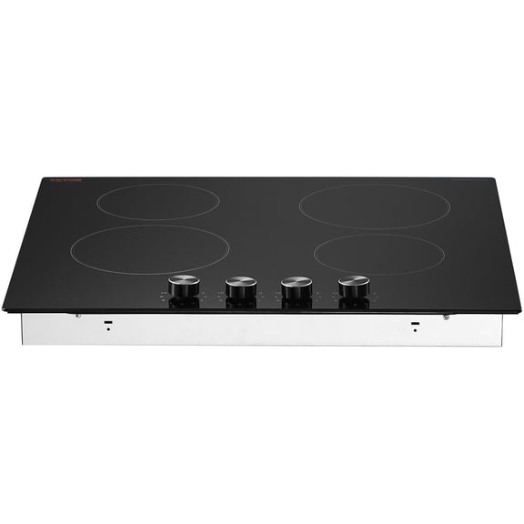 Built-in Electric Cooktop, Radiant Ceramic Cooktop with 4 Burners, 23.2 x 20.5 Inches, Black Glass Surface, Touch Controls, Easy Clean, 240V (For Home Kitchen)