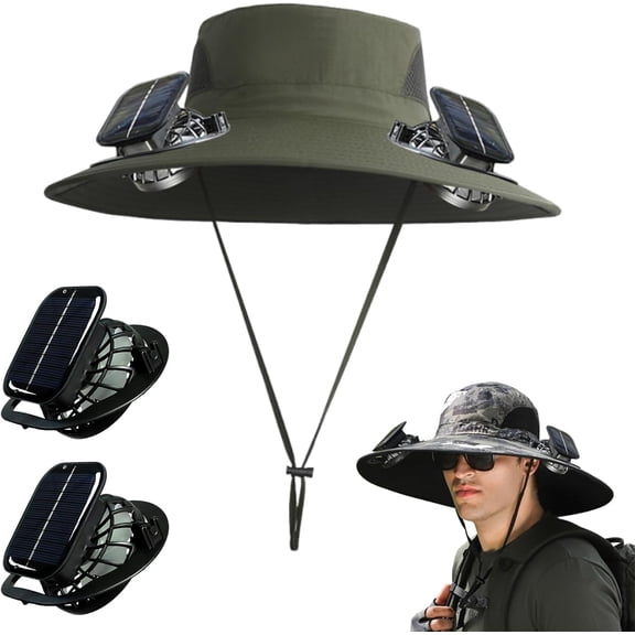 Built-in Fan Fishing Hat - Wide-brimmed Solar Fan Outdoor Hat, UPF 50+ Sun Protection, Solar and USB Dual Charging Function, Suitable for Fishing, Gardening, Hiking, and Travel