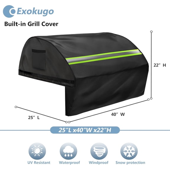 Built in Grill Cover for Bull 38-Inch Brahma and Renegade Grills - Heavy Duty 600D Waterproof with Reflective Strips and Plush Lining