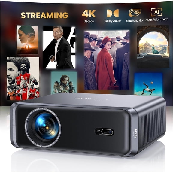 [Built-in Official App/4K Support/Compact]Smart-Projector with WiFi6 and Bluetooth, Outdoor Movie Projector & DoIby , Compatible YouTube/PrimeVideo, AI Auto Focus, Portable Home Proyector