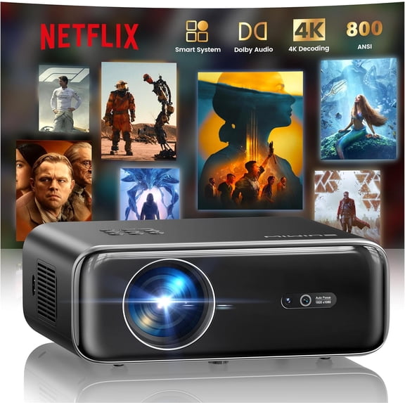 [Built-in Official Apps/4K Support] Smart Outdoor Projector with WiFi and Bluetooth, 800ANSI Movie Projector, DoIby Audio with Dual Speaker, Auto Focus w/ YouTube&PrimeVideo Proyector, Upgrad P62 Pro