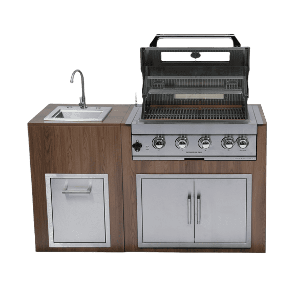 Built-in Outdoor Kitchen 32 inch LPG Gas Grill 60000 BTU Stainless Steel Four burners Grill with Infrared Rear Bunrer and Door and Drawer Combo and Drop in Stainless Steel 304# Sink