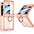 thumbnail image 1 of Built-in Screen Protector Case for Samsung Galaxy Z Flip 5 5G,with Ring Kickstand Holder Shockproof 4 Corners Airbag Transparent Slim Flip5 Cover (Pink), 1 of 10