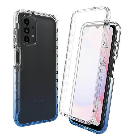 Built-in Screen Protector Case for Samsung Galaxy A13 4G,Dteck Dual-Layer Protection Full Protection Shockproof Case Gradient Slim Back Cover, Blue