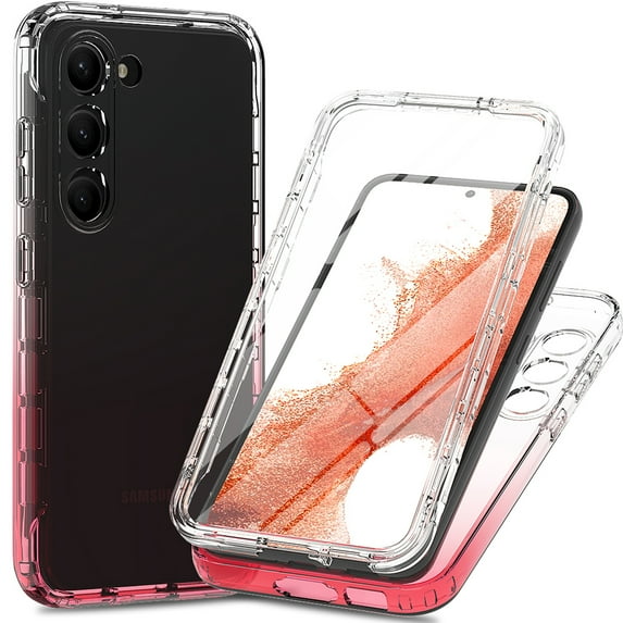 Built-in Screen Protector Case for Samsung Galaxy S23 Plus,Dteck Dual-Layer Protection Full Protection Shockproof Case Gradient Slim Back Cover, Pink