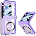 thumbnail image 1 of Built-in with Screen Protector Magnetic Case for Samsung Galaxy Z Flip 5 4 Compatible with Magsafe,Full Hinge Protection, Transparent Anti-Yellow Transparent Cover (Purple,for Samsung Z Flip 4), 1 of 18