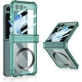 thumbnail image 1 of Built-in with Screen Protector Magnetic Case for Samsung Galaxy Z Flip 5 4 Compatible with Magsafe,Full Hinge Protection, Transparent Anti-Yellow Transparent Cover (Green,for Samsung Z Flip 5), 1 of 18
