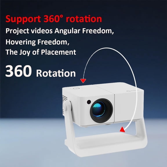 Built-in Stand Projector 1080P 500 ANSI with WiFi and  5.2, Electric /Auto , 360 ° Stand, Portable Outdoor Movie  Projector for /USB/Phone/AV/PC(White)