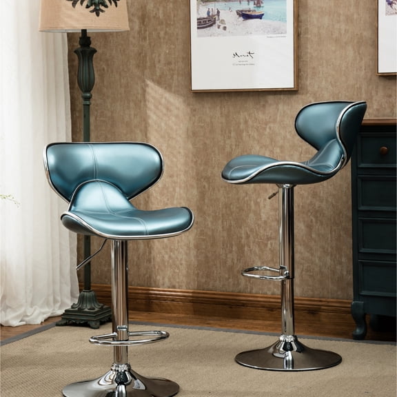 Built-in Swivel and Footrest / Blue Bar Stool Set for Dining Room