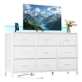 thumbnail image 1 of edx 9-Drawer Fabric Dresser with Power Outlets & LED Light, Multifunctional TV Stand Storage Cabinet for Bedroom, Living Room, Office & Hallway, White, 1 of 9