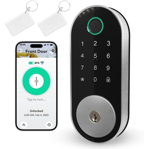 Built-in WiFi Fingerprint  Deadbolt with Keypad - Keyless Entry Lock for , Airbnb, Rental, /Seniors, Remote App Access,  Lock, DIY Setup (No Gateway Needed), Alexa &  Compatible