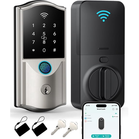 Built-in WiFi Smart Deadbolt Lock - Firstriver Keyless Entry Door Lock for Front Door with Fingerprint, App Control, Electronic Keypad Deadbolt, Compatible with Alexa & Google Assistant, Auto Lock