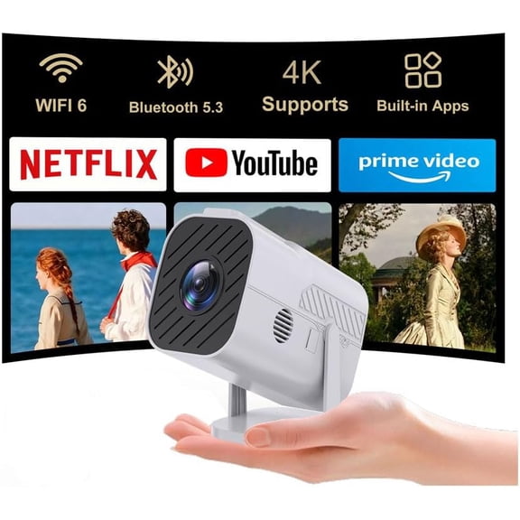 Built-in apps and wifiprojector with wifi and bluetooth,projector for bedroom,Support 4K,portable projector,Auto Keystone with HDMI/TV Stick/Memory Stick/Laptop