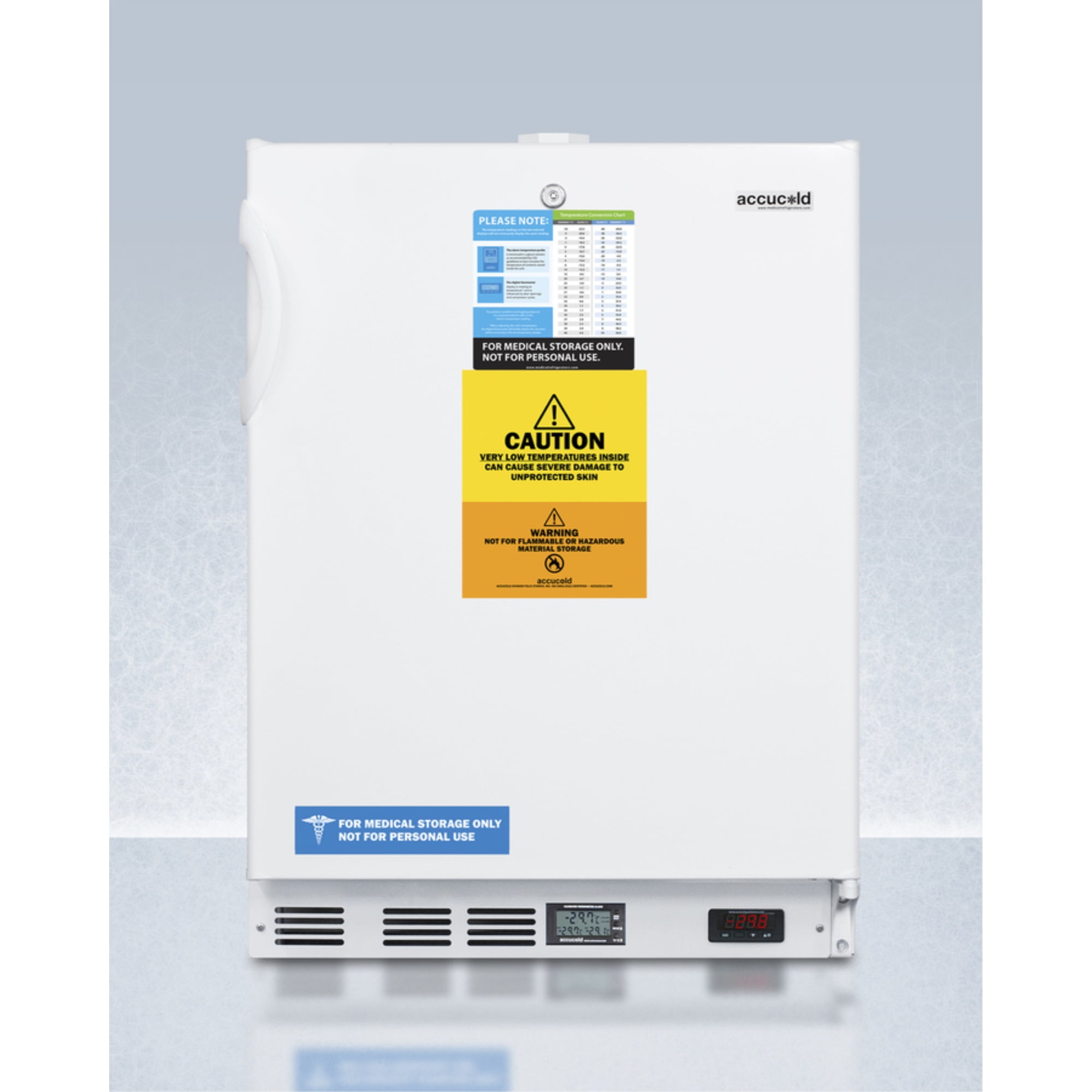 Built-in undercounter ADA compliant laboratory freezer capable of -30 C (-22 F) operation