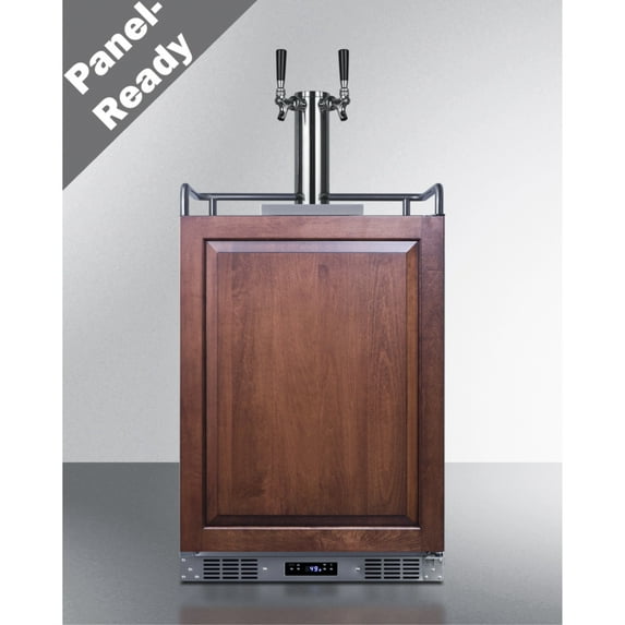 Built-in undercounter dual tap beer kegerator in complete stainless steel with panel-ready door
