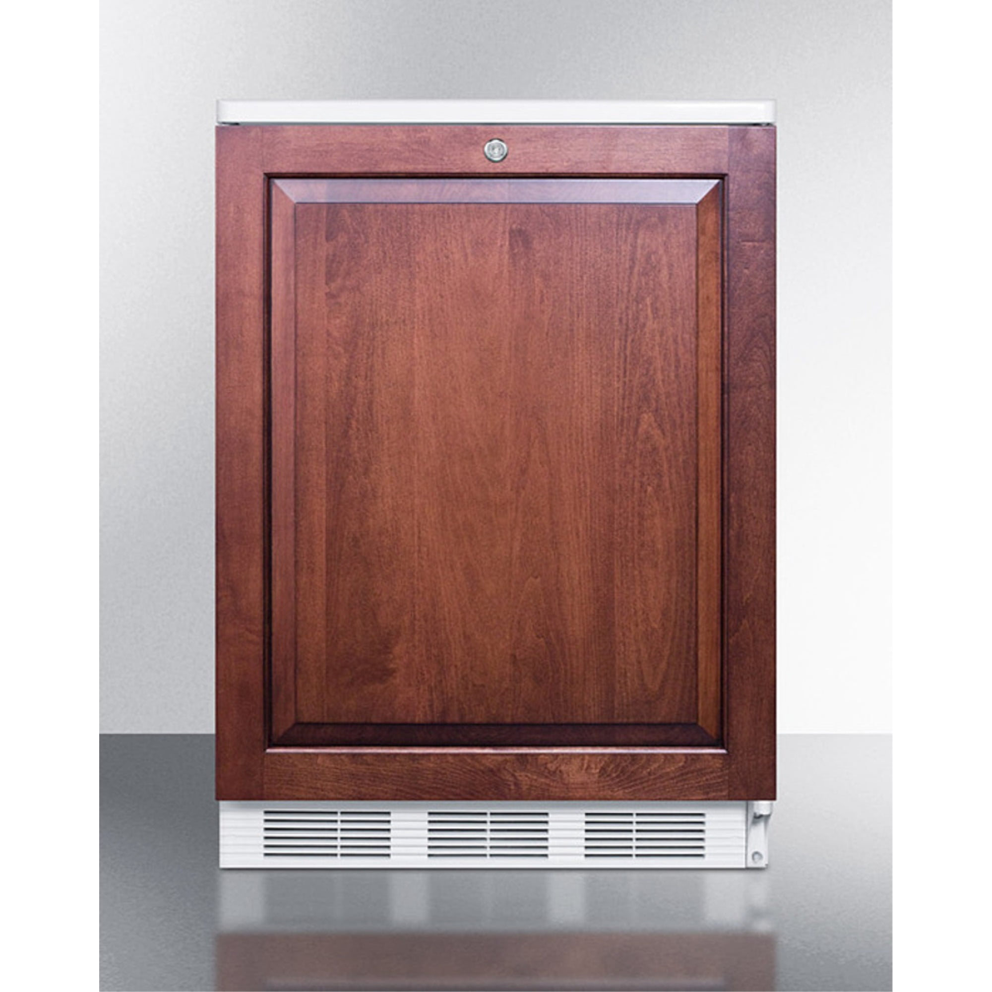 Built-in undercounter refrigerator-freezer for general purpose use, w/dual evaporator cooling, lock, integrated door frame for overlay panels, white cabinet