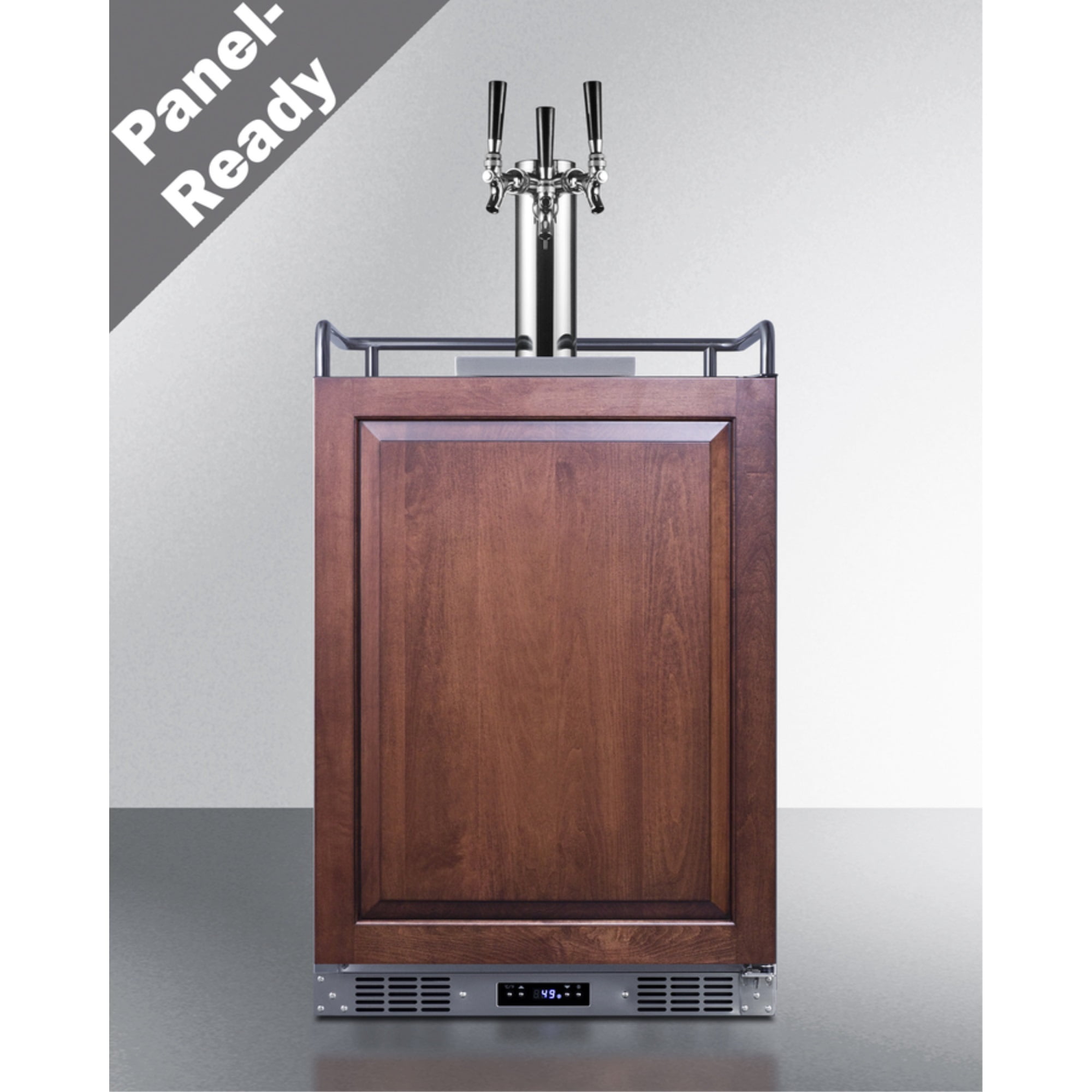 Built-in undercounter triple tap beer kegerator in complete stainless steel with panel-ready door