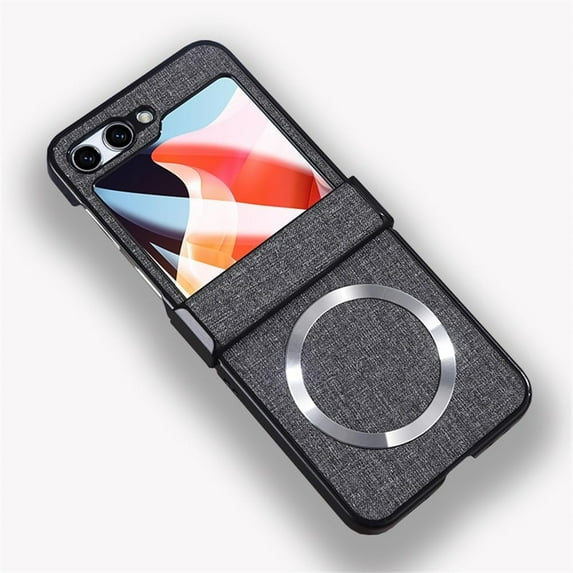 Built-in with Screen Protector for Samsung Galaxy Z Flip 5 5G Magnetic Case,Compatible with Magsafe, Flip5 Cloth Skin Vintage Women Men Cover (Gray)