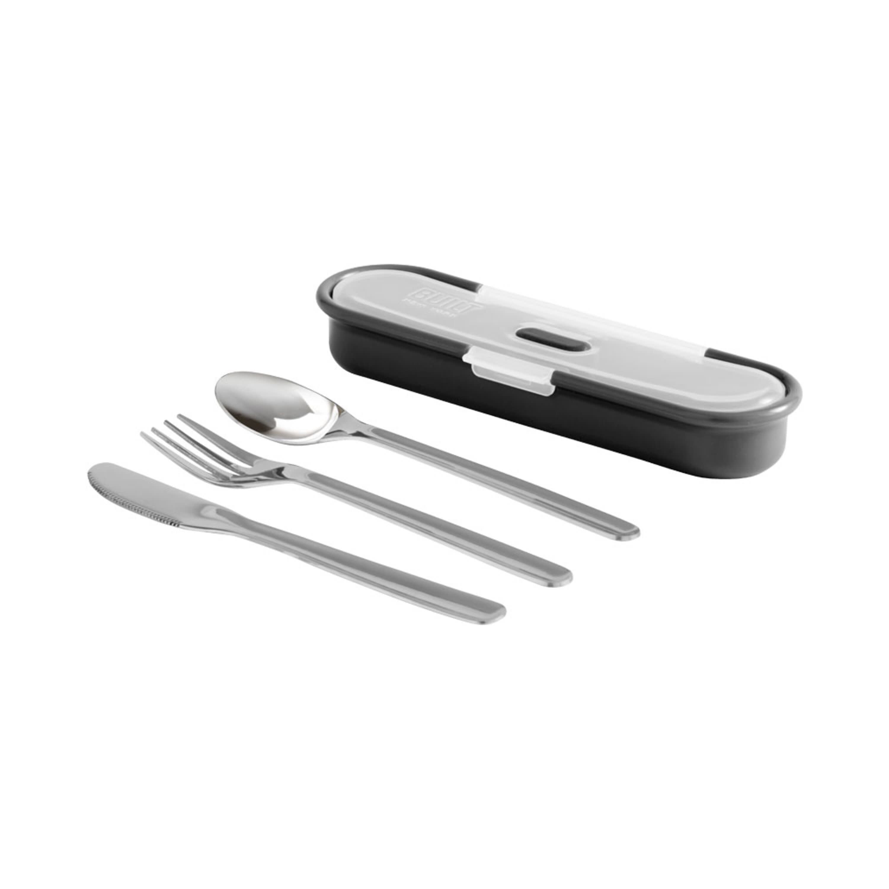 Compact Black and Gray Stainless Steel Utensil Set with Case