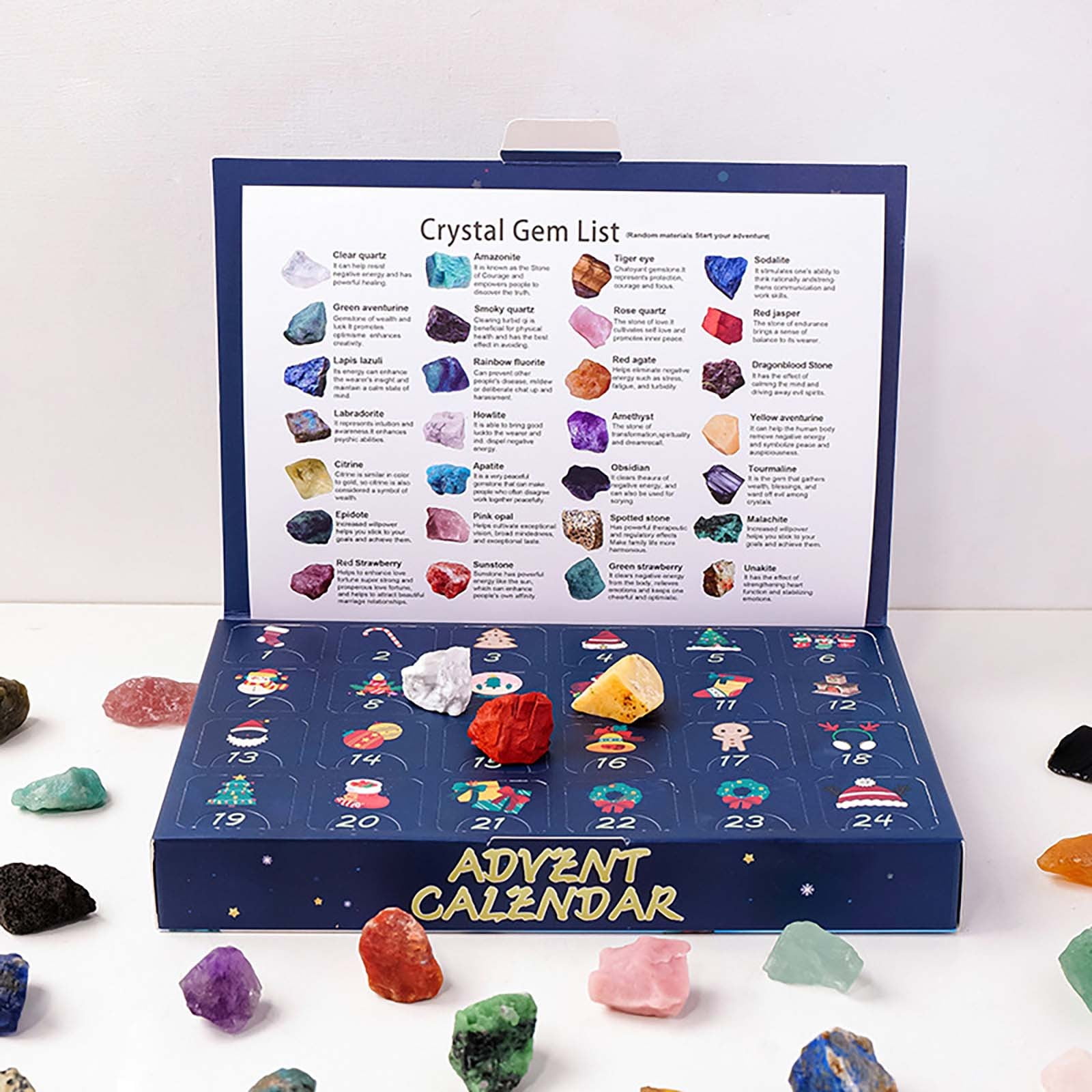 Bujeu Crystal Advent Calendar 2024 Healing Crystal Natural Gemstone 24