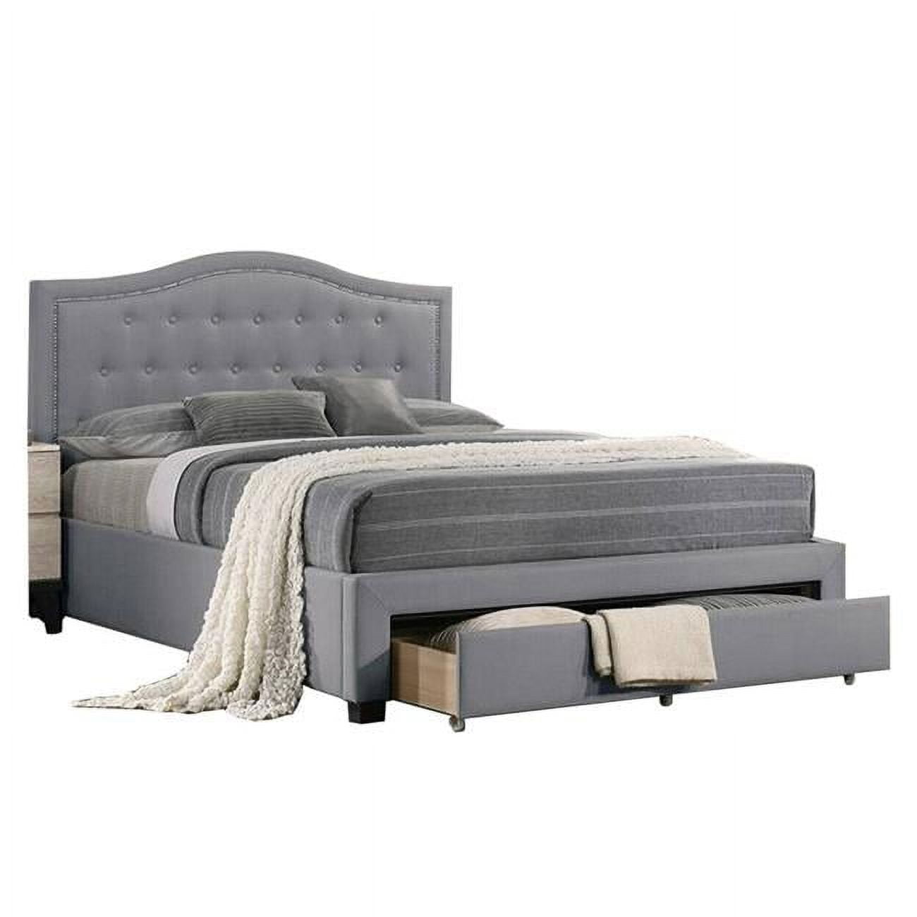 Grey Queen Bed with Storage Drawers & Tufted Wing Headboard main image 0