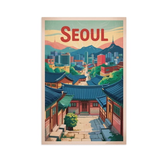 Bukchon Hanok Village Classic Poster Retro Seoul Cityscape with Traditional Houses Canvas Poster