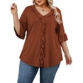thumbnail image 1 of Bukemao Women's Plus Size 3/4 Length Sleeve Top – Dressy Casual Blouse with Ruffle V Neck Shirt, 1 of 9