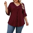 thumbnail image 1 of Bukemao Women's Plus Size 3/4 Length Sleeve Top – Dressy Casual Blouse with Ruffle V Neck Shirt, 1 of 9