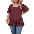 thumbnail image 1 of Bukemao Women's Square Neck Peplum Blouse - Plus Size Casual Flowing Summer Top with Short Sleeves, 1 of 6