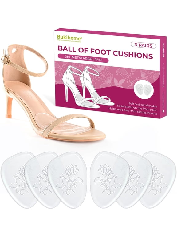 3-Pair Ball-of-Foot Cushions for High Heels Sandals Women - Soft Gel Metatarsal Pads for Forefoot Pain Relief, Invisible Shoe Inserts Non-Slip Prevent Foot Sliding Forward (Clear)