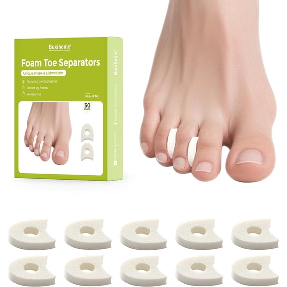Bukihome 50 Pack Foam Toe Separators, Toe Spacers for Overlapping Toes, Reduce Friction, Breathable & Comfortable for Women