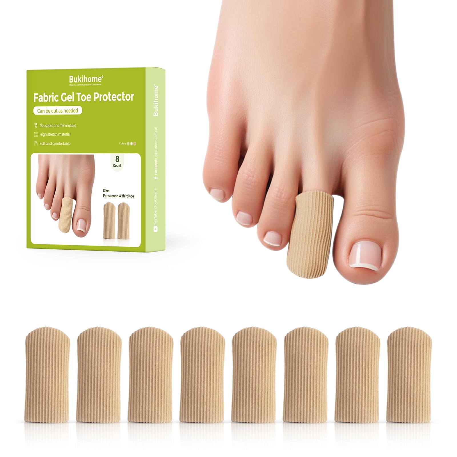 Bukihome 8 PCS Silicone Toe Protectors, Closed Fabric Toe Caps, Pain ...