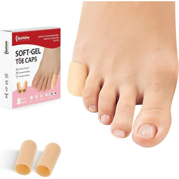 Bukihome 8 Pcs Gel Toe Cap, Pinky Toe Protector for Women Men - Cushions and Protects to Cover Toes, Relief Toe Pain from Ingrown Toenails, Corns, Blisters, Hammer Toes ,Pinky Size