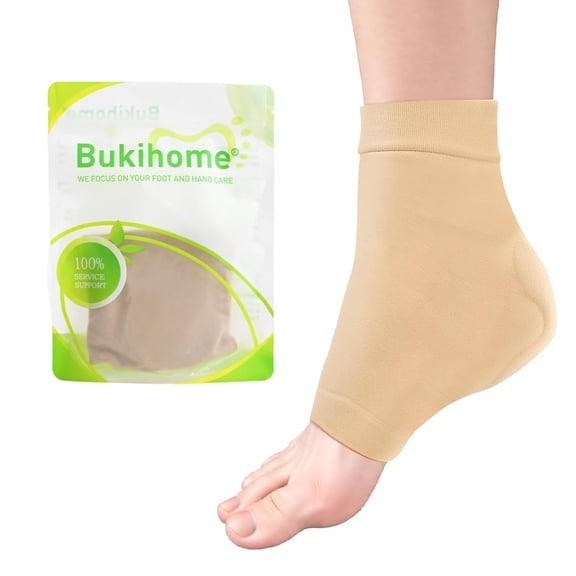 Bukihome Achilles Tendon Support Sleeves - Gel Padded Compression Socks for Tendonitis Relief, Breathable & Ergonomic Fit, 1 Pair, Large, Beige