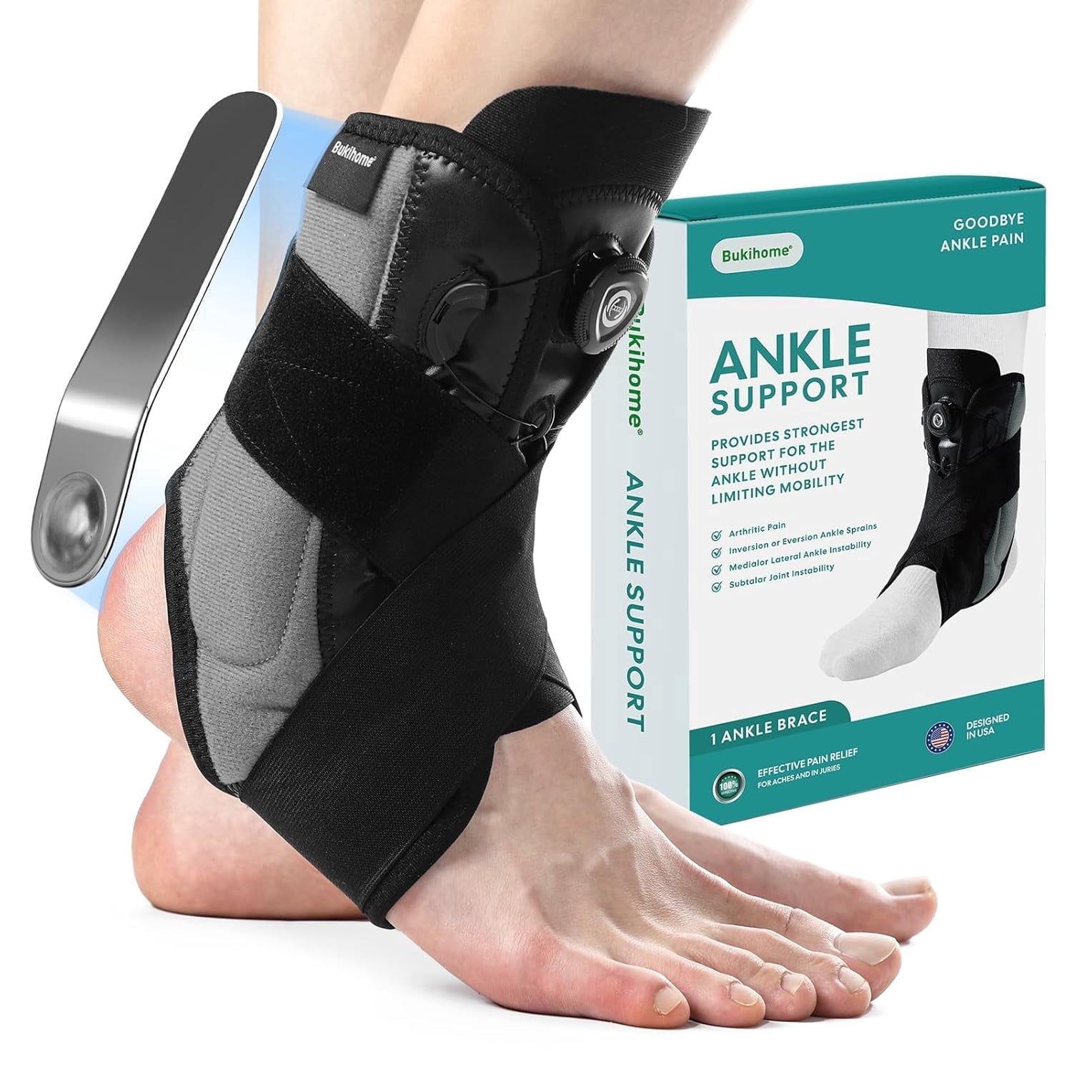 Bukihome Ankle Brace for Women & Men - Maximum Support for Sprained Ankle Injury Recovery with Detachable Aluminum Plate Elastic Adjustable Lace Up Ankle Support for Running Basketball (Small)