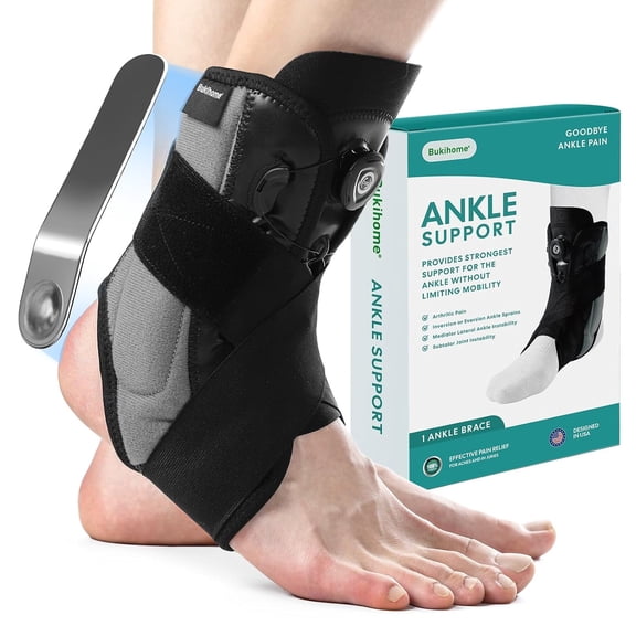 Bukihome Ankle Brace for Women & Men - Maximum Support for Sprained Ankle Injury Recovery with Detachable Aluminum Plate Elastic Adjustable Lace Up Ankle Support for Running Basketball (M)