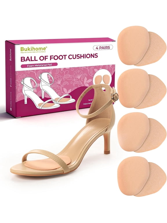 Ball of Foot Cushion Pads for High Heels, 4 Pairs Foam Metatarsal Pads for Pain Relief, Non Slip Invisible Inserts for Flats & Dress Shoes,Beige