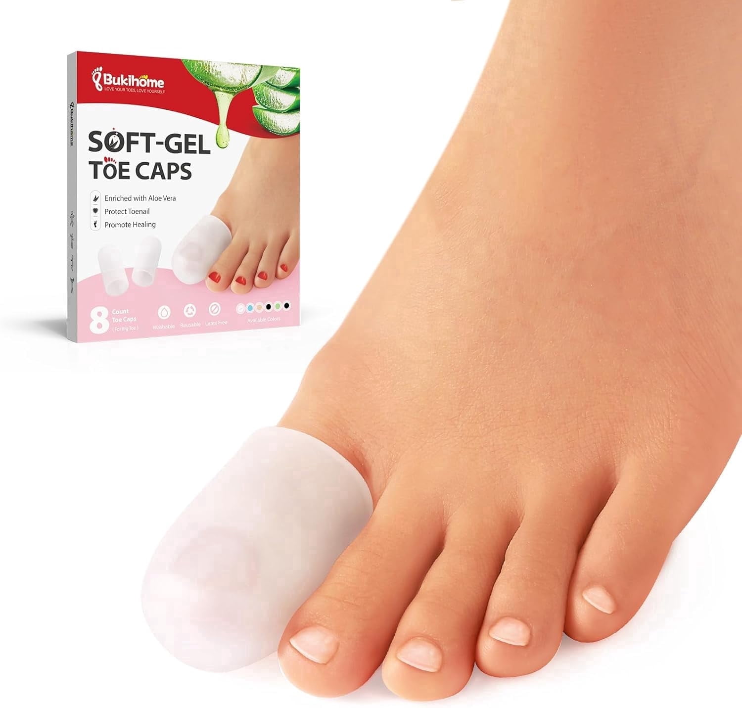 Bukihome Gel Big Toe Caps and Protectors - 8 Pack Silicone Toe ...