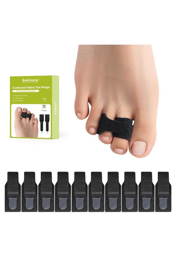 Hammer Toe Straightener 10 Packs, Adjustable Toe Splint for Toe Fracture & Injury, Non-Slip Fabric Toe Brace for Women & Men (Large, Black)