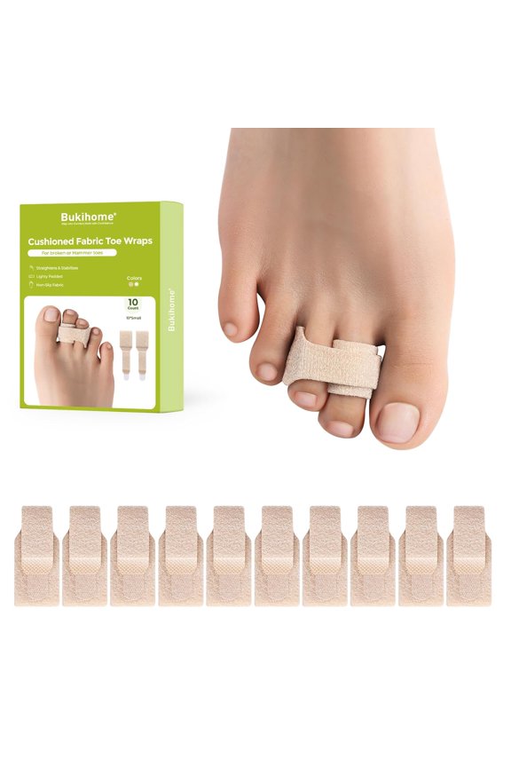 Hammer Toe Straightener 10 Packs, Adjustable Toe Splint for Toe Fracture & Injury, Non-Slip Fabric Toe Brace for Women & Men (Small, Beige)