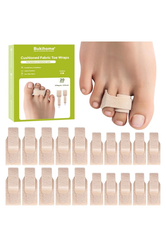 Hammer Toe Straightener 20 Packs, Adjustable Toe Splint for Toe Fracture & Injury, Non-Slip Fabric Toe Brace for Women & Men (10 Large + 10 Small, Beige)