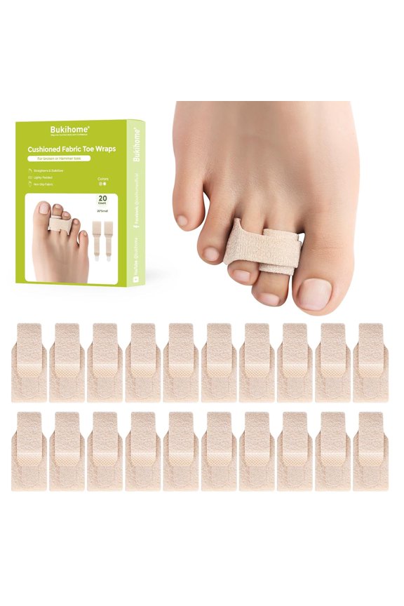 Hammer Toe Straightener 20 Packs, Adjustable Toe Splint for Toe Fracture & Injury, Non-Slip Fabric Toe Brace for Women & Men (Small, Beige)