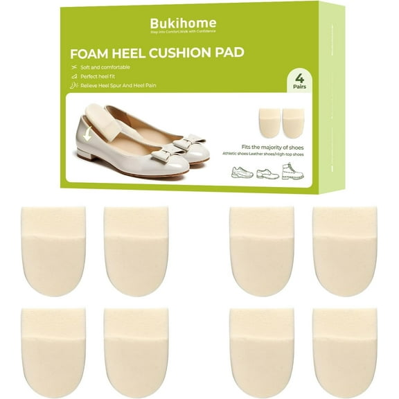 Bukihome Heel Cushion Pads - 4 Pairs Memory Foam Heel Lift for Achilles Tendonitis, Heel Wedge Inserts for Plantar Fasciitis, Sore Heel, Bone Spur, 1/2'' Shoe Lift Inserts for Women & Men