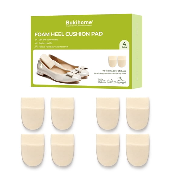 Bukihome Heel Cushion Pads - 4 Pairs Memory Foam Heel Lift for Achilles Tendonitis, Heel Wedge Inserts for Plantar Fasciitis, Sore Heel, Bone Spur, 1/2'' Shoe Lift Inserts for Women & Men